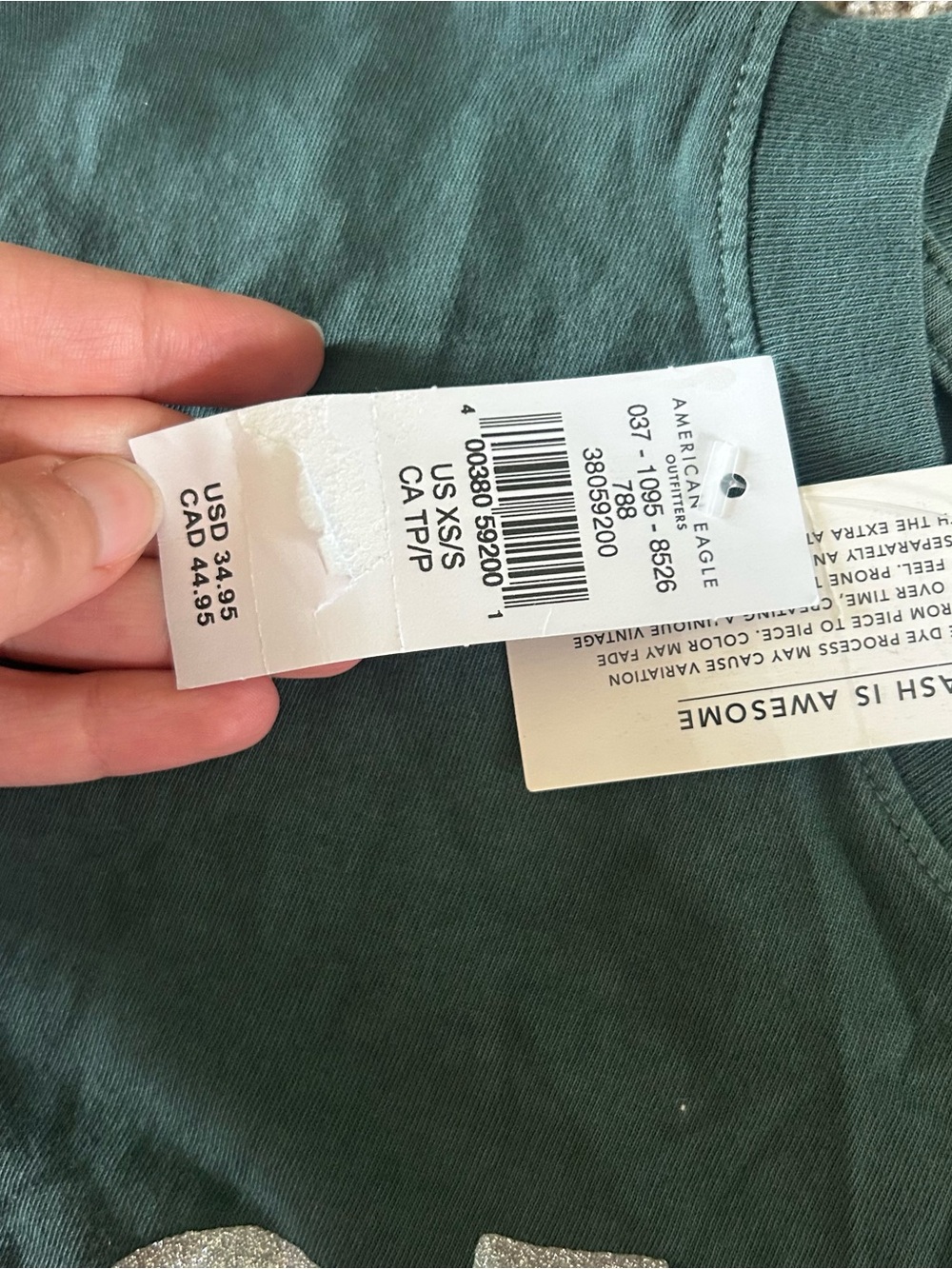 [American Eagle] NWT Green Queen Band Tee Silver Glitter Graphic - Picture 5 of 9